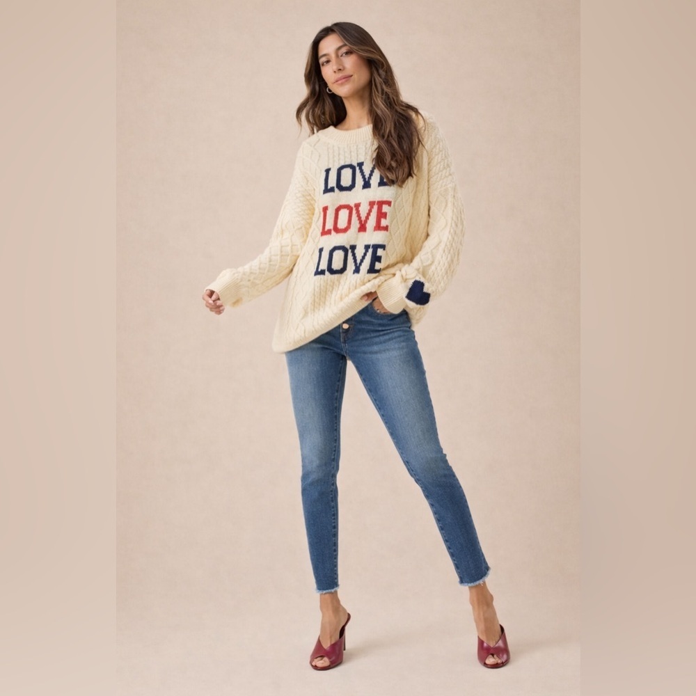 Altar'd State Cable Knit LOVE Sweater Oversized Pullover